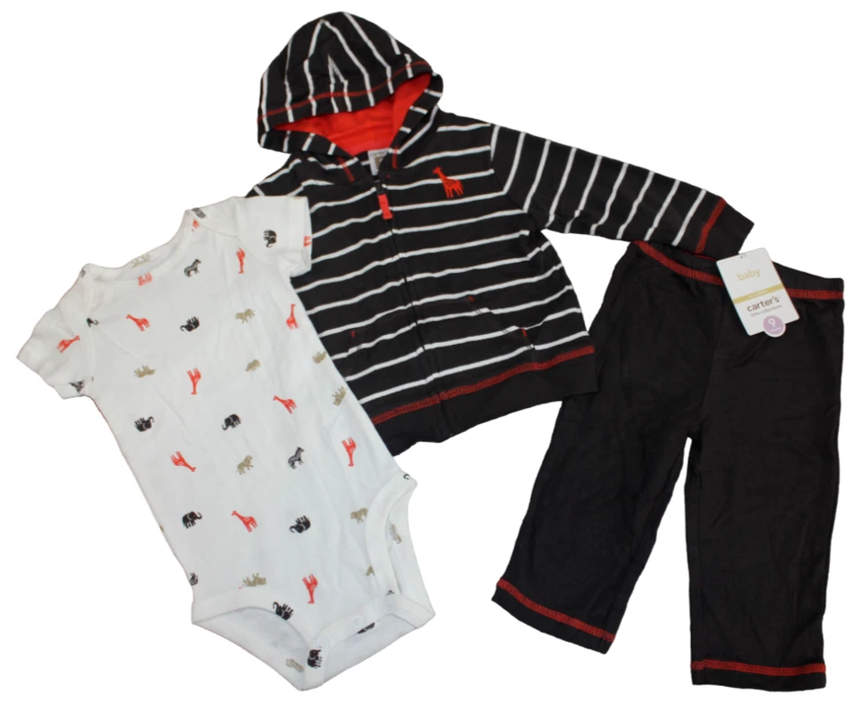Carter's Safari 3 Piezas Marrón Sudadera con Capucha Pantalones Conjunto Bebé Niños Talla 9M 9 Meses Nuevo con Etiquetas Foto 1 de 4