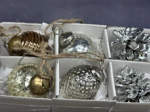 Vintage Merkur Ornamente Gold Bernstein Rose Silber Weihnachten Kugel Stil 6 Stück - Bild 1 von 8