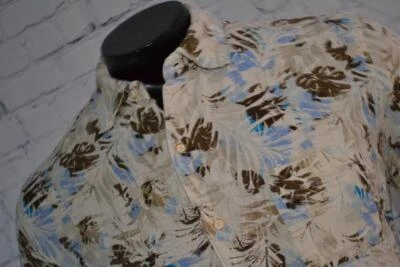 44917-a Tasso Elba Hawaiian Style Shirt Blue Brown Size Large Adult Mens - Image 1 of 4
