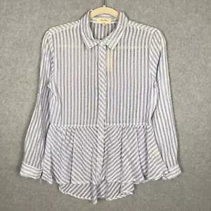 Love Notes Top Womens Small Blue White Stripe Button Blouse Shirt Ruffle Preppy - Picture 1 of 10