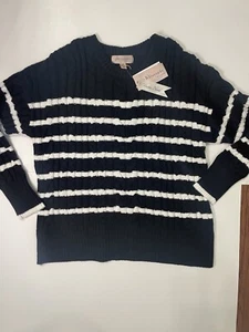 Suéter Pullover Philosophy Cuello Redondo Tejido con Cable Talla S Rayas Negro Blanco NUEVO - Imagen 1 de 6