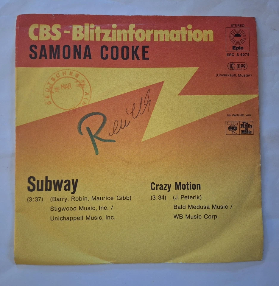 Samona Cooke – Subway 7" Vinyl Single Promo 1977 GER Schallplatte - Bild 1 von 1