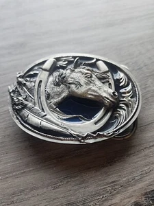 Siskiyou Belt Buckle Pewter and Blue Enamel Horse Cowboy Belt Buckle 1995 M-2 - Picture 1 of 5