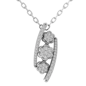10K White Gold Diamond Unique Flower Pendant w/ Sterling Silver Chain 1/2ct, 18" - Picture 1 of 5