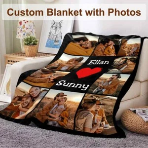 Custom Photo Blankets Personalised Flannel Picture Add Text Throw Blankets D0P1 - Picture 1 of 21