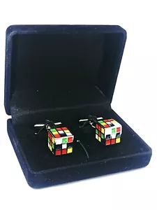 Rubik’s Cube Cufflinks -Platinum Plated IN A CUFFLINK BOX UK- Magic UK SELLER - Picture 1 of 6