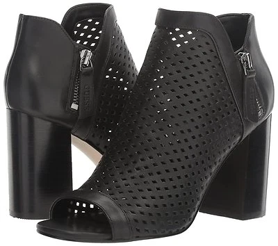 Women Guess Oana Perforated Leather V-Throat Peep-Toe Booties, Sizes 6-10 Black - Image 1 of 4
