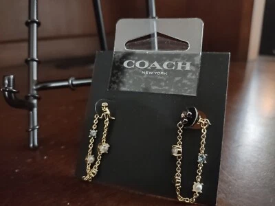NWT Coach Signature Rexy Mismatch Chain Dangle Earrings Gold Tone  - Image 1 of 4
