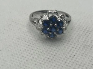 Juego de puntas de anillo con racimo de piedras preciosas azules de plata de ley 925 talla 6,75 diseñador - Imagen 1 de 6