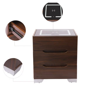Modern Brown Wood Smart Led Light Nightstand Table Night Stand Bedside Table - Picture 1 of 12
