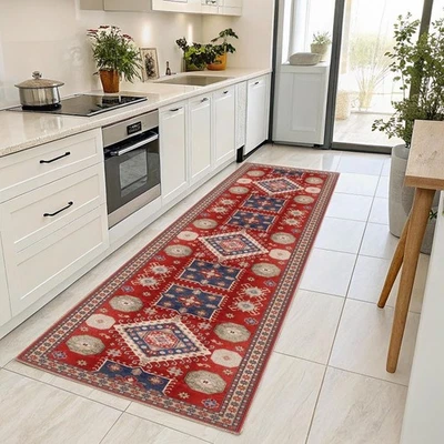 Burgundy Oushak Runner Rug: Vintage Turkish Medallion, Maroon Cream - Image 1 of 4