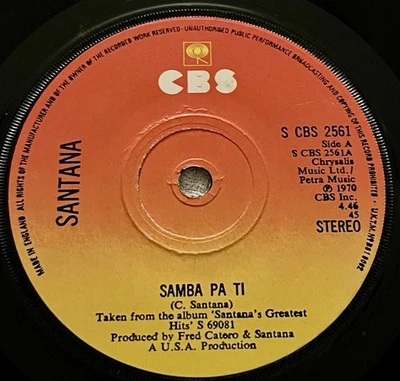 Santana – Samba Pa Ti UK 7" SINGLE 45 1974 CBS RECORDS CLASSIC ROCK - Image 1 of 2