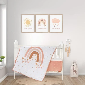 3-teiliges Regenbogen Boho Krippe Bettwäsche Set mit Krippenbettlaken, Bettdecke & Krippenrock - Bild 1 von 12
