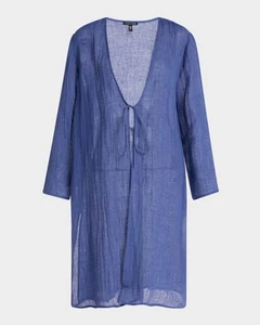 NWT Eileen Fisher Tie-Front Gauzy Organic Linen Jacket Sz S COLOR BLUET - Picture 1 of 9