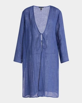 NWT Eileen Fisher Tie-Front Gauzy Organic Linen Jacket Sz XS COLOR BLUET  - Image 1 of 4