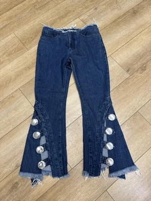Pantalones de mezclilla Marques Almeida para mujer 6 botones plateados cortos sin cintura acampanados crudos enormes EE. UU. 2 Foto 1 de 4