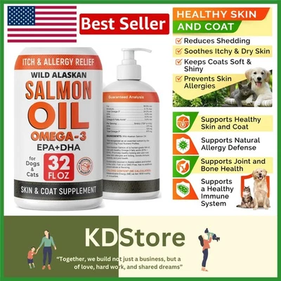 Wild Alaskan Salmon Oil for Dogs & Cats - 32 OZ Omega 3 for Coat, Allergy, an... - Image 1 of 4
