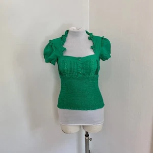 VTG 2000 y2k Grass Jeans Collection Green Corset Top Lace Ruffle Sexy Ruche Push - Picture 1 of 12