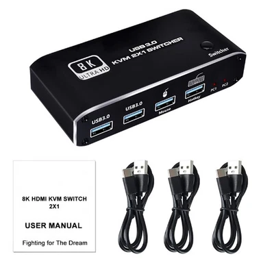 HDMI 2.1 KVM Switch 2X1 4K 120Hz 8K 4 Port USB 3.0 KVM Switcher with Hotkey - Image 1 of 4
