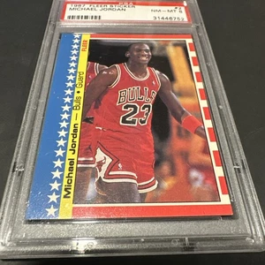 1987 Fleer Basketball Sticker #2 Michael Jordan PSA 8 NM-MT HOF - Bild 1 von 3