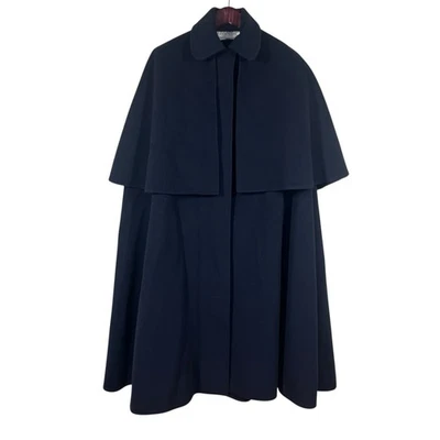 Cuddle Coat Neiman Marcus Cloak Navy Blue 100% Spanish Wool Caplette Medieval - Image 1 of 4
