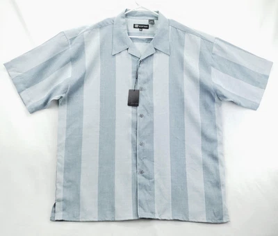 NUEVA Camisa Montique Para Hombres 2XL Azul Rayas Abotonada Manga Corta Campamento Informal Foto 1 de 4