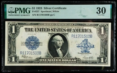 Fr#237 1923 $1 US Blue Seal Silver Certificate Large Note PMG 30 VF - Image 1 of 2