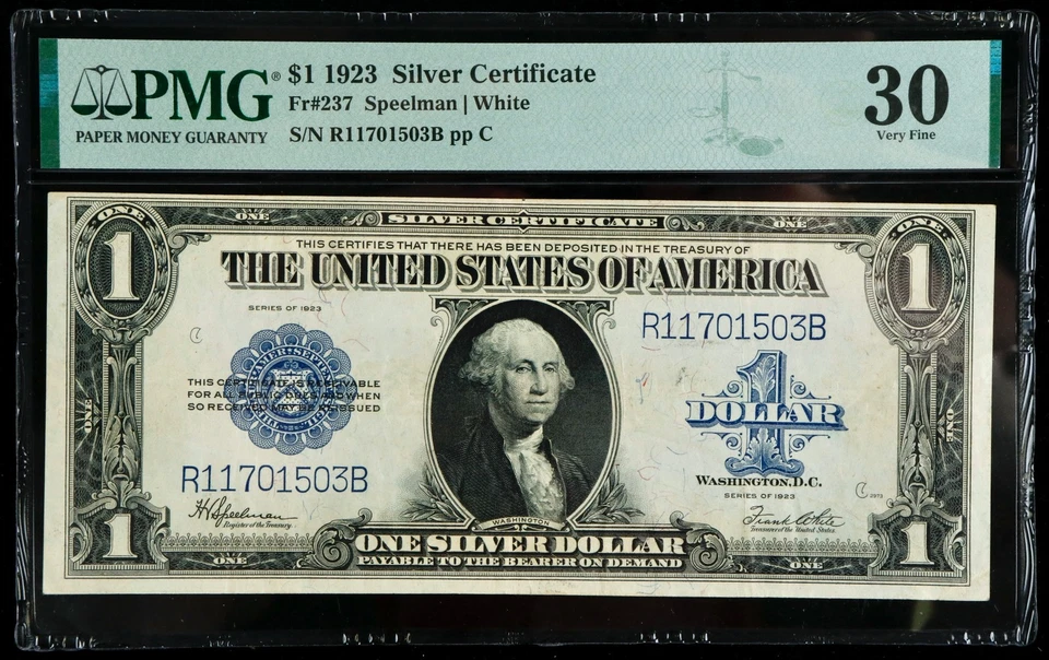 Fr#237 1923 $1 US Blue Seal Silver Certificate Large Note PMG 30 VF - Image 1 of 2