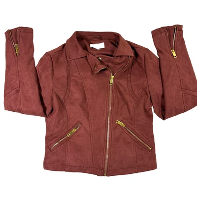 Charlotte Russe Womens Faux Suede Moto Jacket Small Red Zip Up Y2K Grunge Style - Image 1 of 4