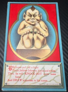 1909 CM GLASS BILLICAN BILLIKEN POSTCARD JEFFRIES JOHNSON BOXING MATCH USED - Picture 1 of 3