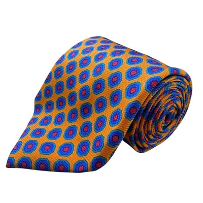 Corbata Ben Silver Para Hombres Naranja y Azul Seda Hecha a Mano Patrón Círculos Vibrantes Diseño Foto 1 de 4