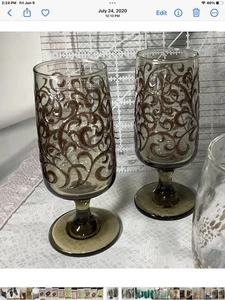 Vintage Prado Brown Libbey Glass Raised Swirl Set Of 2 - Picture 1 of 2