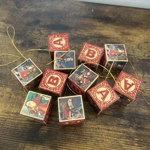 Vtg set of 11  Christmas Wooden Alphabet  Blocks A and B Santa ornaments  - Picture 1 of 8