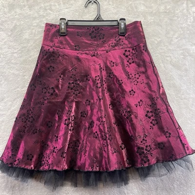 Heart Soul Mini Skirt Maroon Small Tulle Layered Black Embroidery Romantic Goth - Image 1 of 4