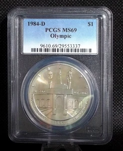 1984-D Olympics Commemorative Silver Dollar Coliseum PCGS MS69 #3337B - Picture 1 of 2