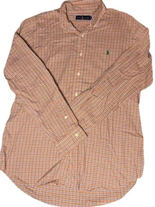 Ralph Lauren camicia uomo grande manica lunga bottoni plaid arancione blu classica - Foto 1 di 5