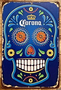 CORONA EXTRA Skull Beer Vintage Metal Plaque Sign Man Cave Pub Club Cafe TIKI - Picture 1 of 2