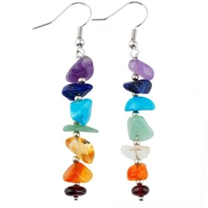Healing 7 Chakra Crystal Stone Tassel Hook Earrings For Women Holiday Gifts - Picture 1 of 5