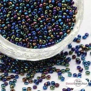 50g RAINBOW AB BLACK PURPLE METALLIC GLASS SEED BEADS 11/0 2mm 8/0 3mm 6/0 4mm - Picture 1 of 5