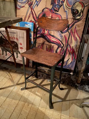 1920s Rare Industrial Vintage UHL STEEL Toledo Metal Bar DRAFTING Chair stool Cover