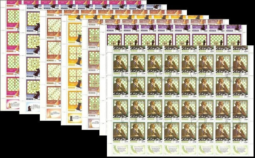 Chess Pieces muvues 1983 Nicaragua CTO sets 7sheets of 40  Mi 2425-31 - Image 1 of 1