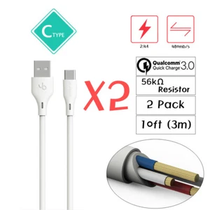 2Pack 3M USB C Type Fast Charge Charging Data Sync Cable For Samsung LG Android - Picture 1 of 8