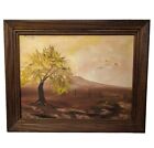 Painting On Canvas Framed Signed T. Bollinger Tree Sky Fence Line 11"x14"