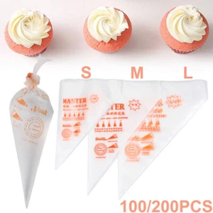 200Pcs Plastic Pastry Piping Bag Disposable Icing Cake Decorating Frosting Bags - Picture 1 of 15