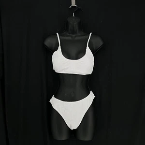 SHEIN 2 Pieces Bikini Swimsuit Size M White High Waisted Adjustable Straps Pads - Picture 1 of 13