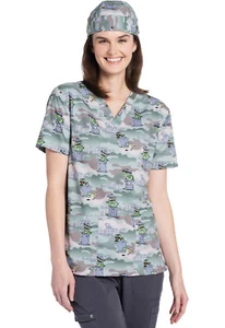 Oscar The Grouch Cherokee Scrubs Sesame Street Unisex V Neck Top TF728 SWPG - Picture 1 of 2