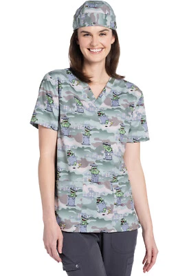 Oscar The Grouch Cherokee Scrubs Sesame Street Unisex V Neck Top TF728 SWPG - Image 1 of 2