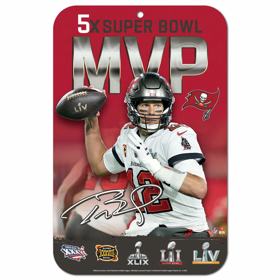 汤姆·布拉迪 5X 超级碗 MVP 11 英寸 X 17 英寸塑料标志耐用海报 NFL 许可 — 第 1/1 张图片