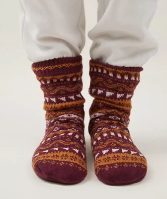 Algodón: En Mujer The Holiday Loungeing Calcetín Forro Sherpa Berry Fairisle OS NUEVO Foto 1 de 4