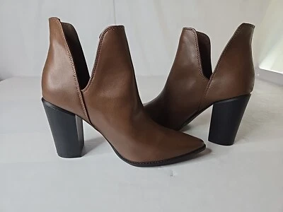 Sz 10 Qupid Brown Boots Women's Ankle Slip On Pointed Toe New - Image 1 of 4